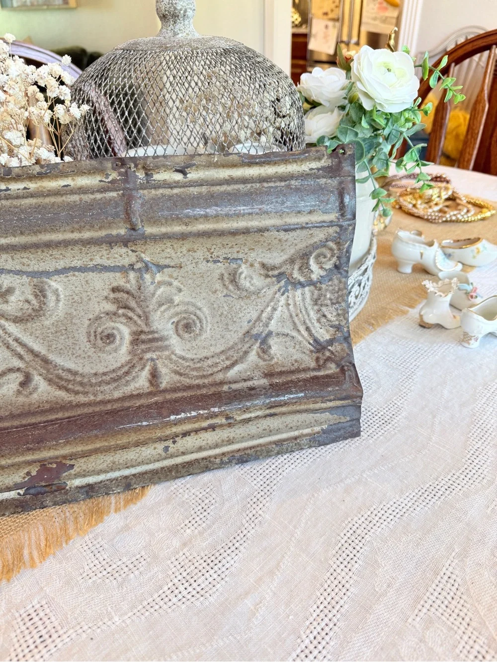 Antique Pressed Tin Ceiling Cove - Salvaged Architectural Panel